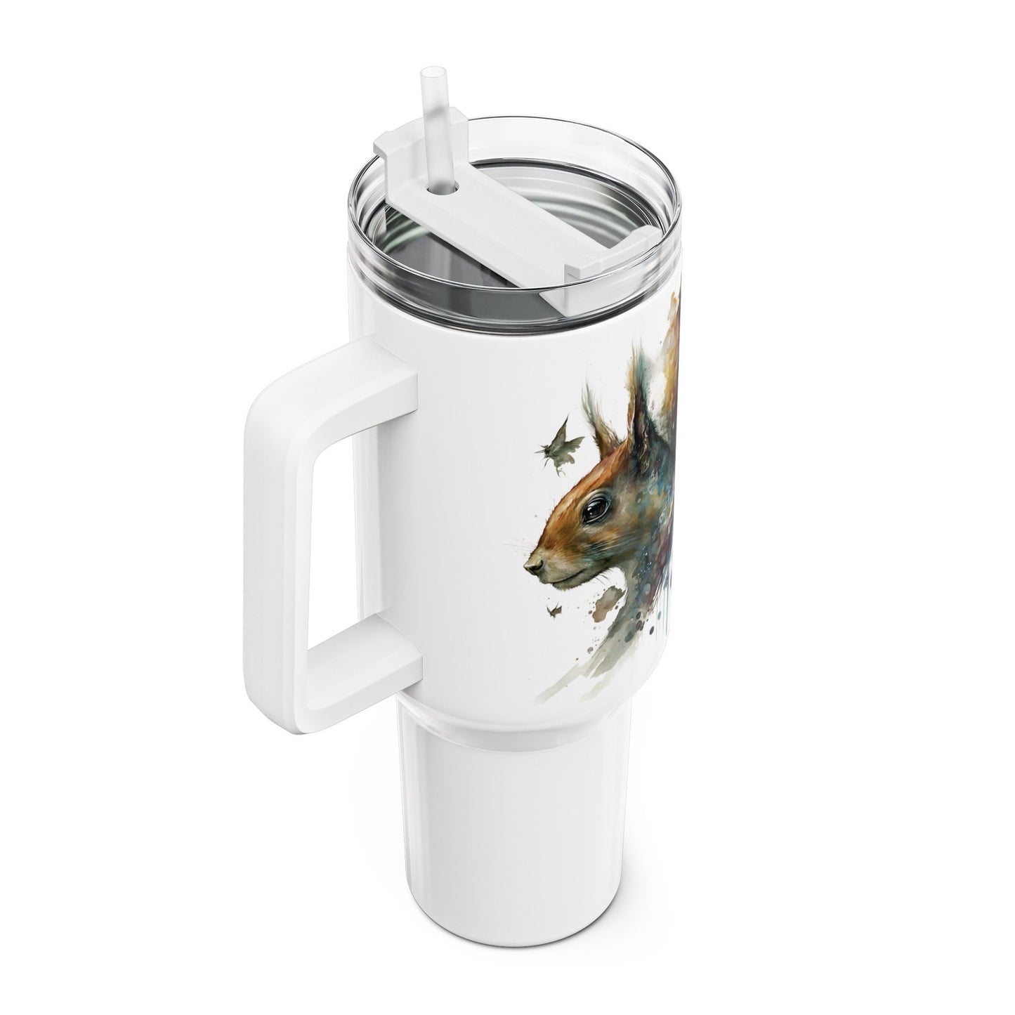 Tumbler-Becher, Edelstahl, Thermobecher, 1182 ml in weiß, Motiv: Eichhörnchen-Watercolor
