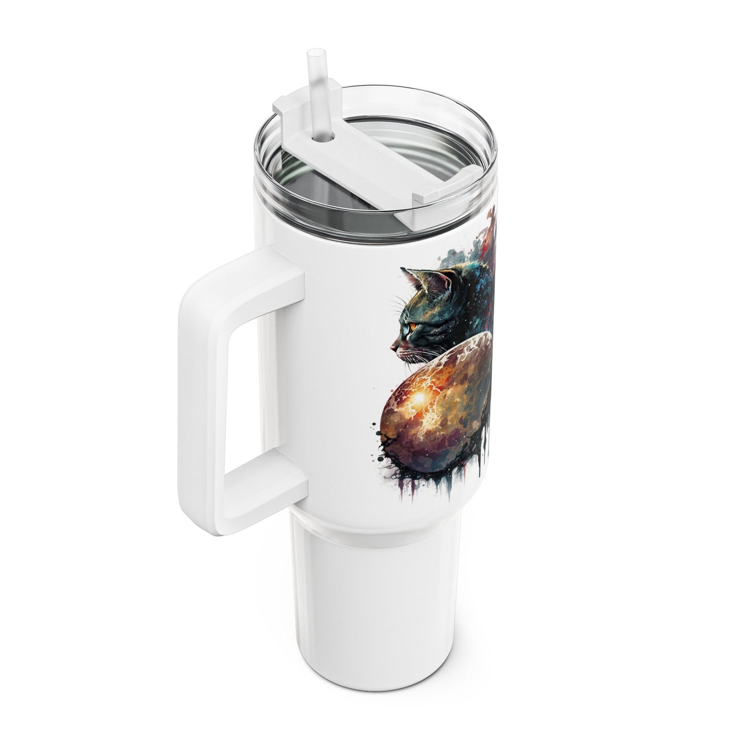 Tumbler-Becher, Edelstahl, Thermobecher, 1182 ml in weiß, Motiv: Katze-Watercolor