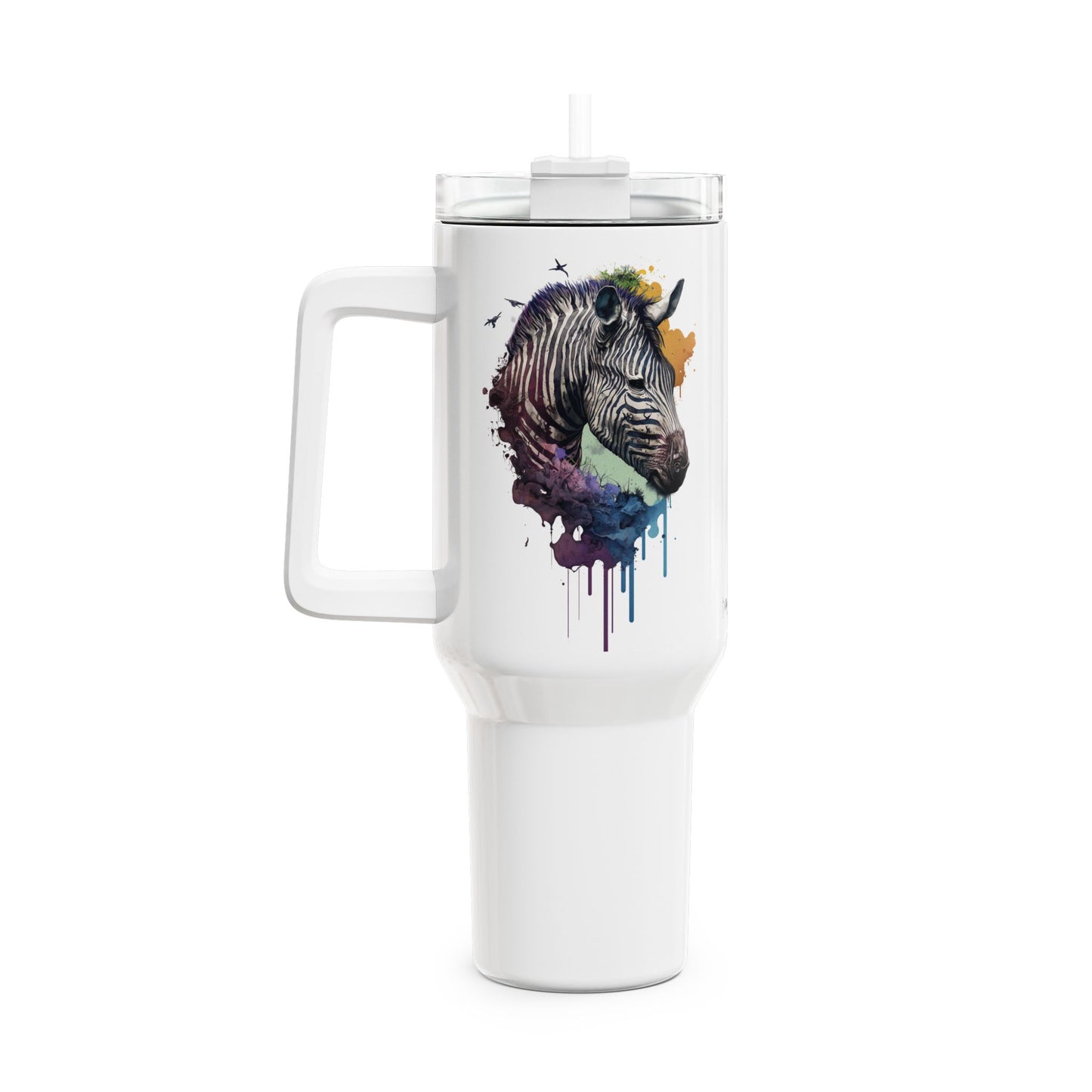Tumbler-Becher, Edelstahl, Thermobecher, 1182 ml in weiß, Motiv: Zebra-Watercolor