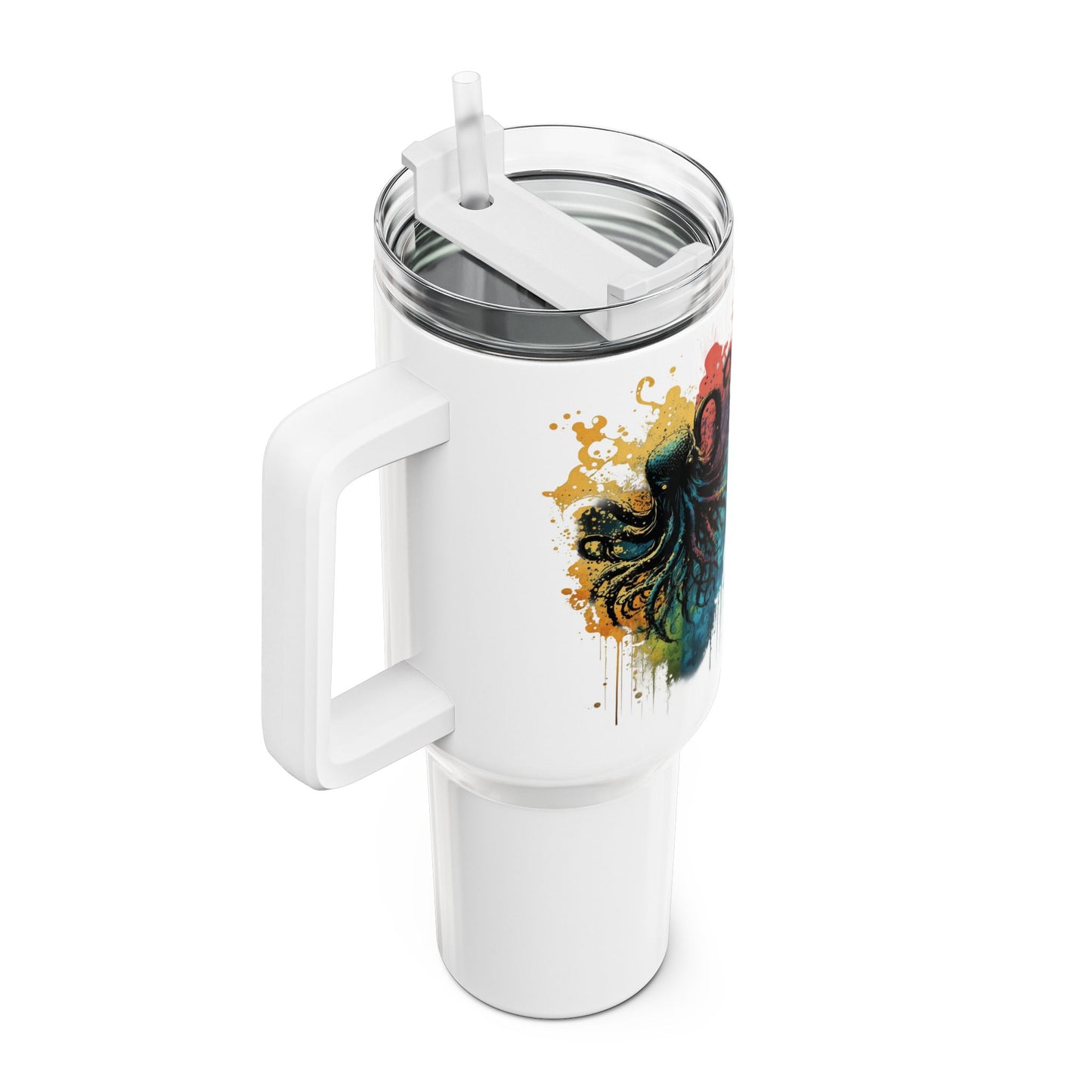 Tumbler-Becher, Edelstahl, Thermobecher, 1182 ml in weiß, Motiv: Oktopus-Splash