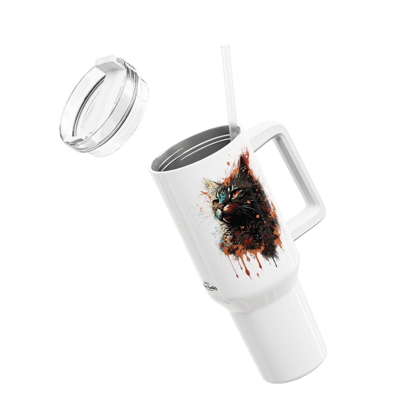 Tumbler-Becher, Edelstahl, Thermobecher, 1182 ml in weiß, Motiv: Katze-Splash