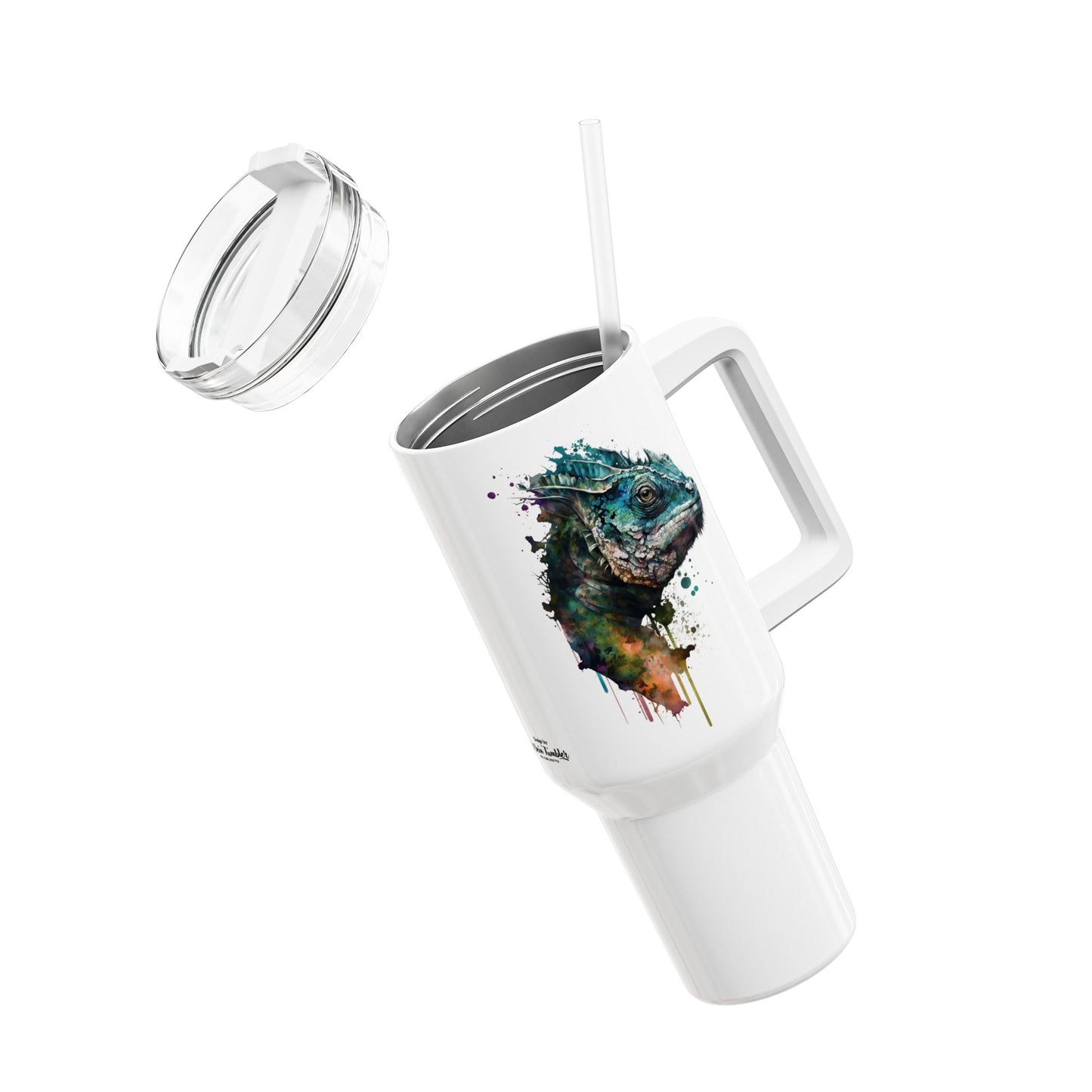 Tumbler-Becher, Edelstahl, Thermobecher, 1182 ml in weiß, Motiv: Pantherchamäleon-Watercolor