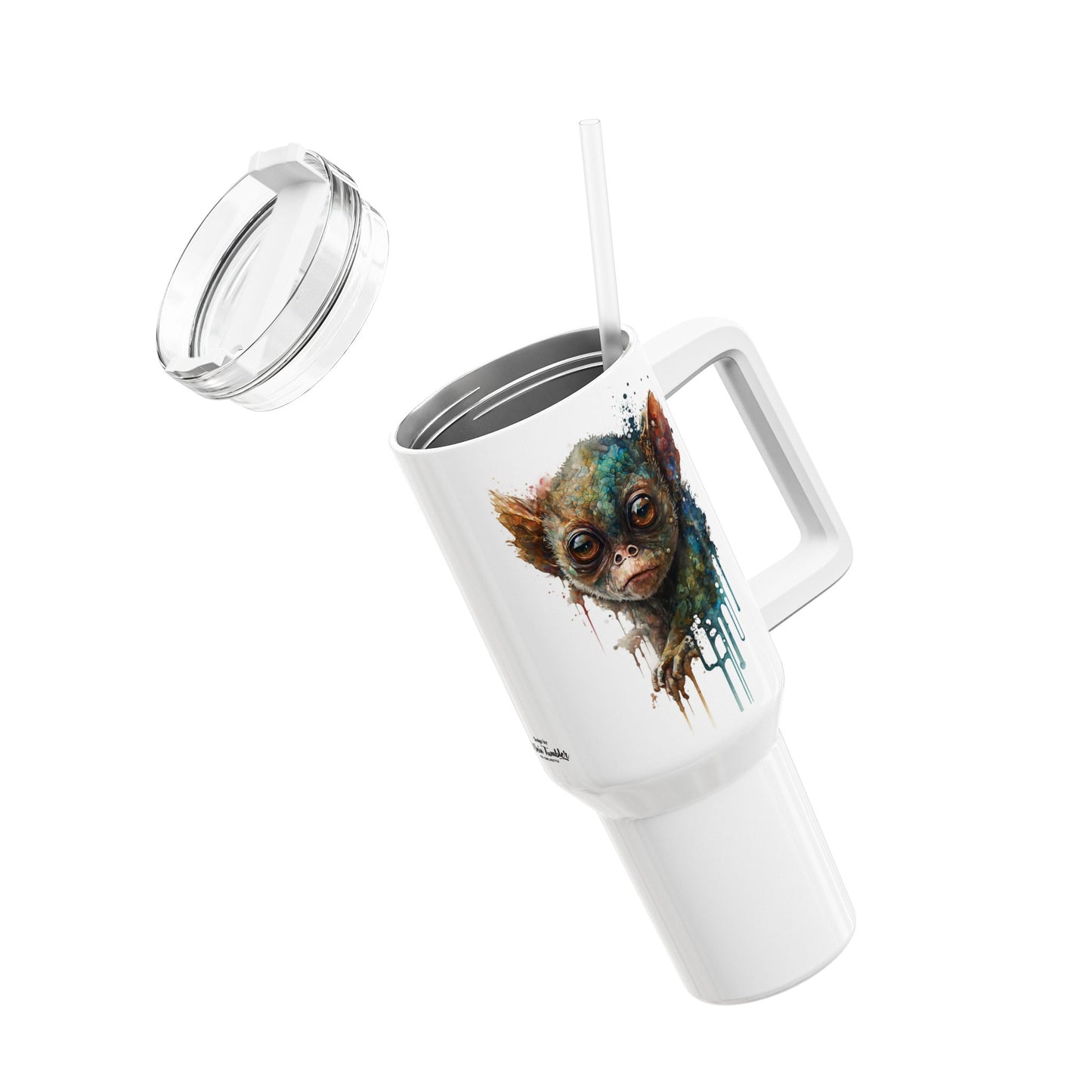 Tumbler-Becher, Edelstahl, Thermobecher, 1182 ml in weiß, Motiv: Koboldmaki-Watercolor
