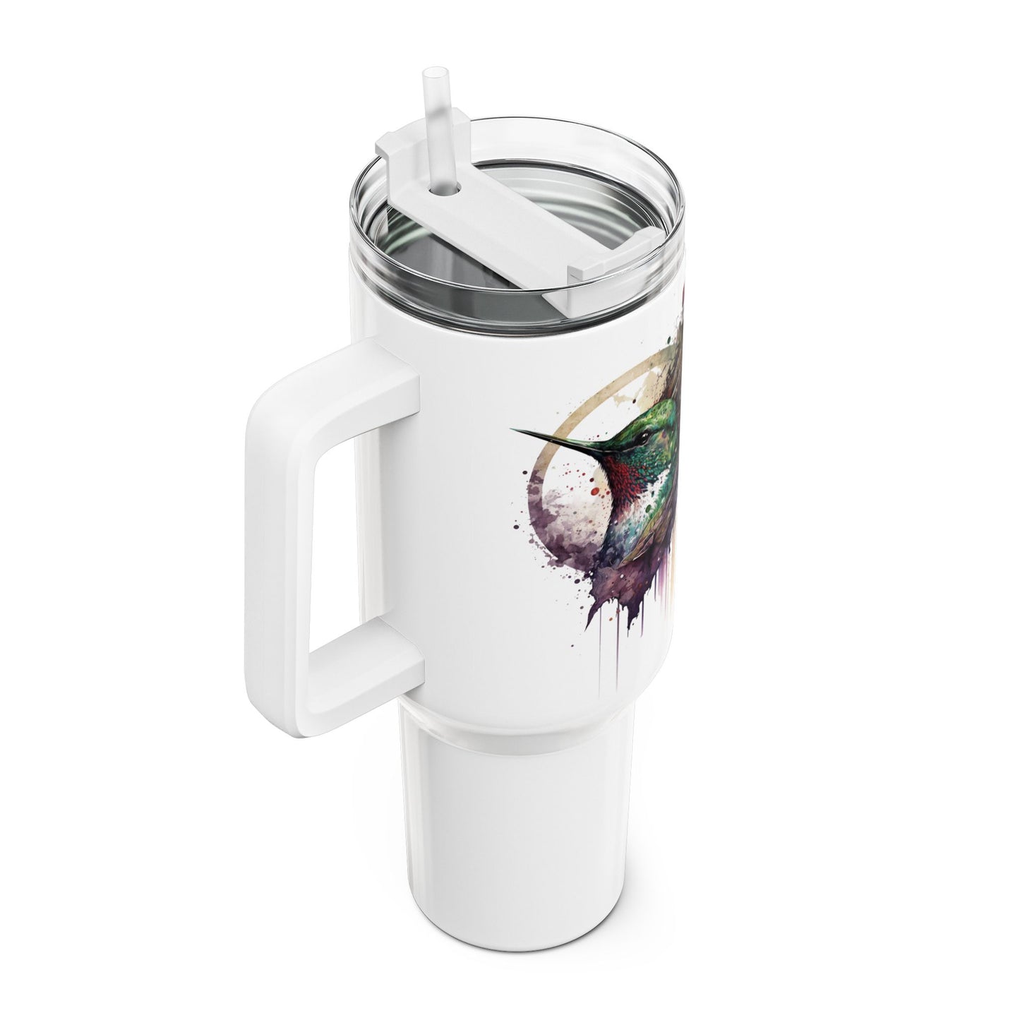 Tumbler-Becher, Edelstahl, Thermobecher, 1182 ml in weiß, Motiv: Kolibri-Watercolor