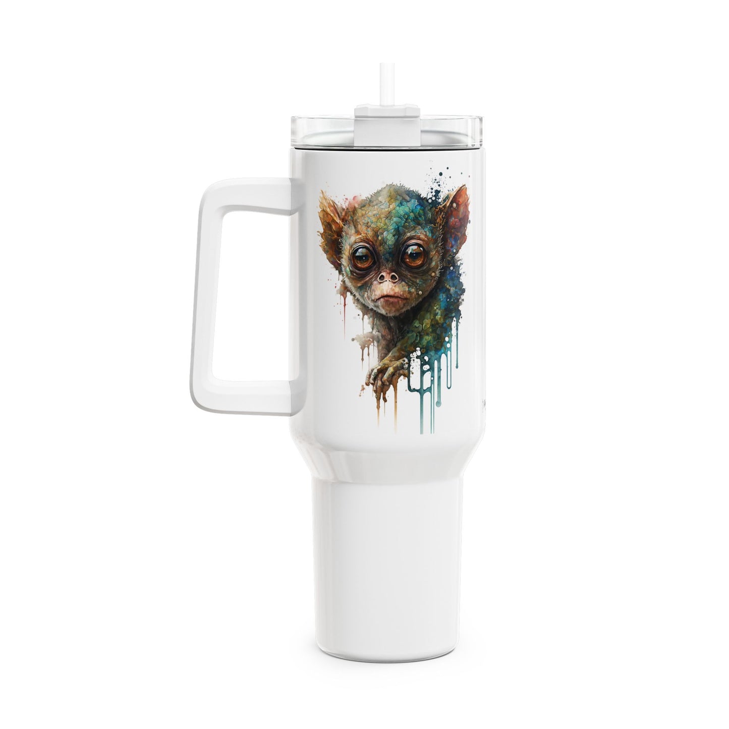 Tumbler-Becher, Edelstahl, Thermobecher, 1182 ml in weiß, Motiv: Koboldmaki-Watercolor