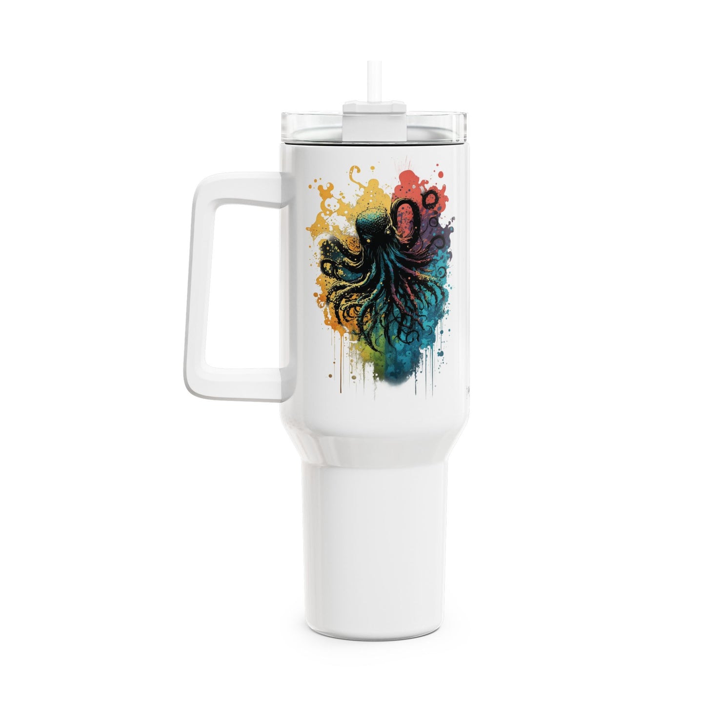Tumbler-Becher, Edelstahl, Thermobecher, 1182 ml in weiß, Motiv: Oktopus-Splash