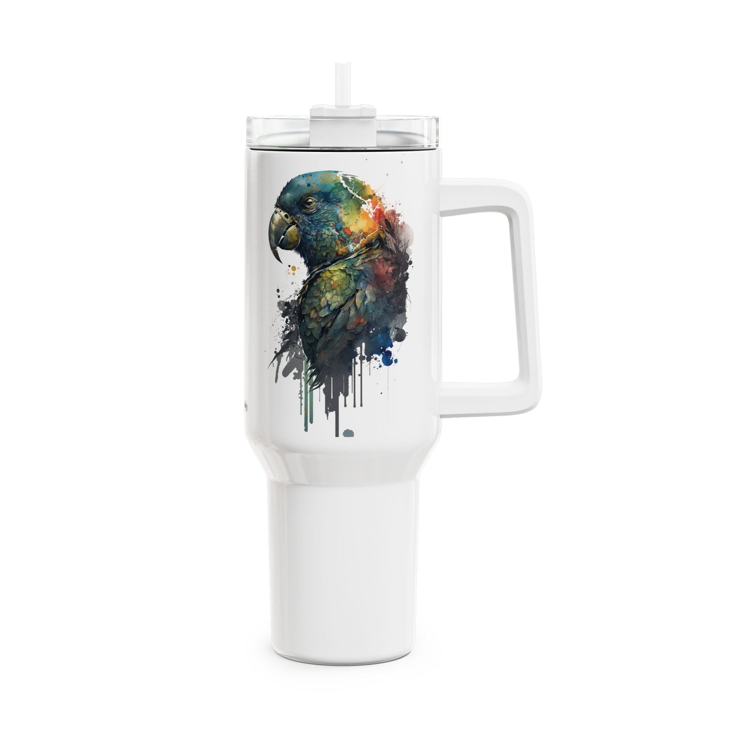 Tumbler-Becher, Edelstahl, Thermobecher, 1182 ml in weiß, Motiv: Papagei-Watercolor