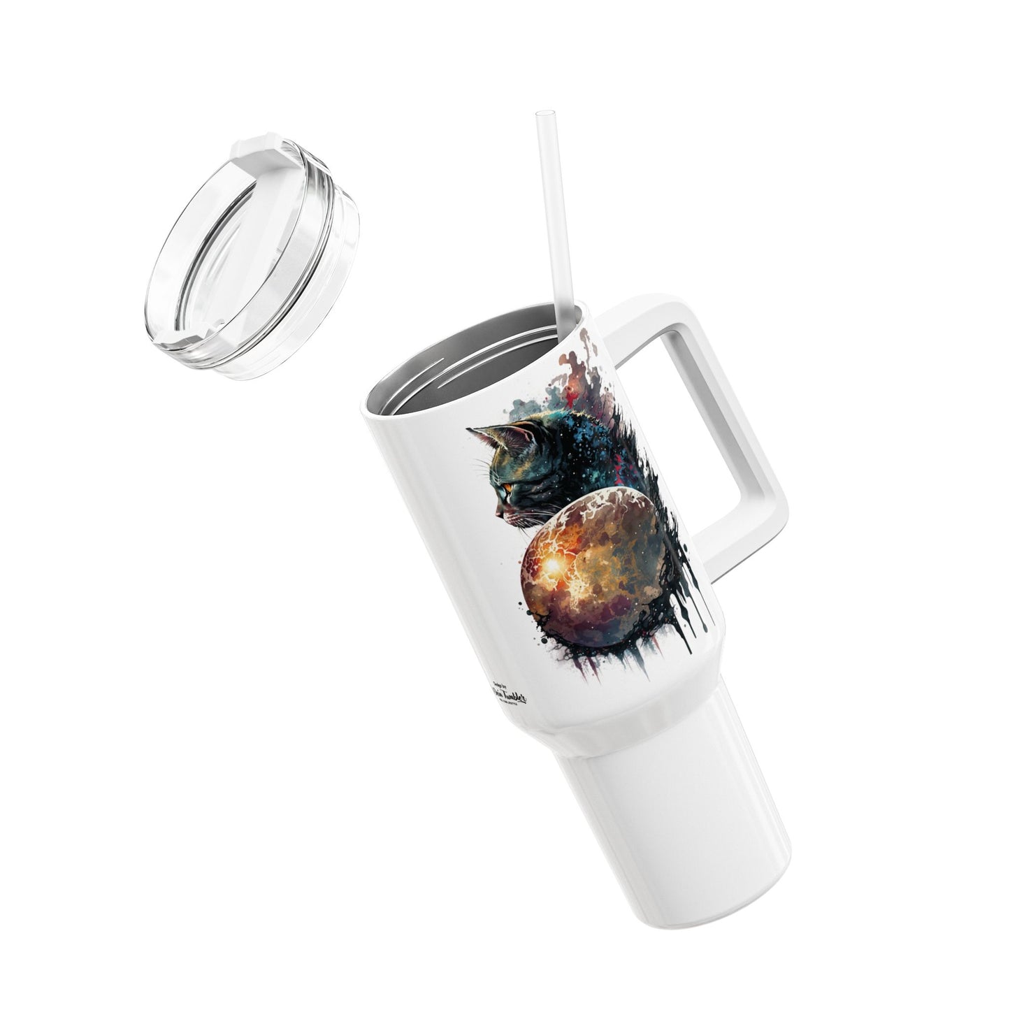 Tumbler-Becher, Edelstahl, Thermobecher, 1182 ml in weiß, Motiv: Katze-Watercolor