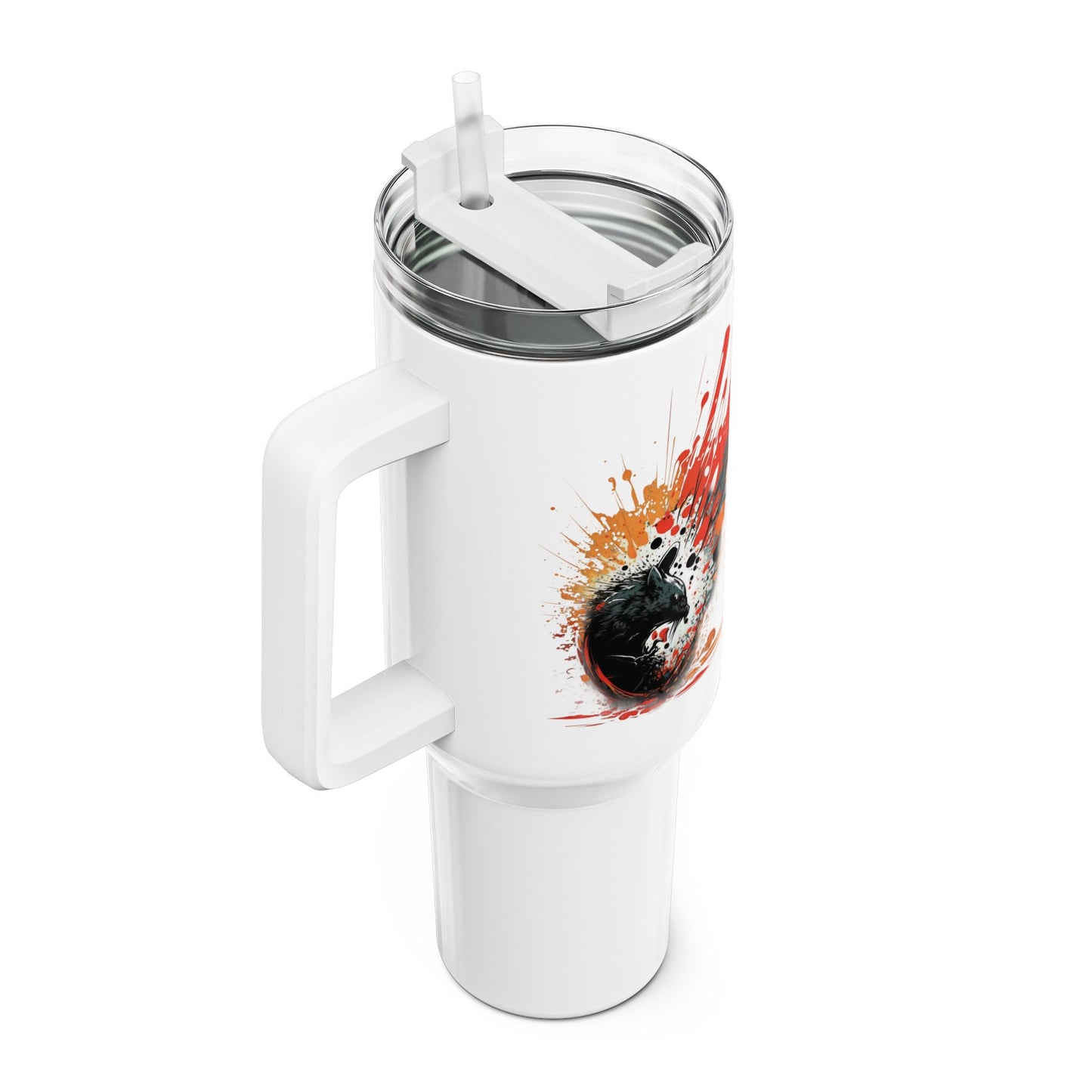 Tumbler-Becher, Edelstahl, Thermobecher, 1182 ml in weiß, Motiv: Maus-Splash