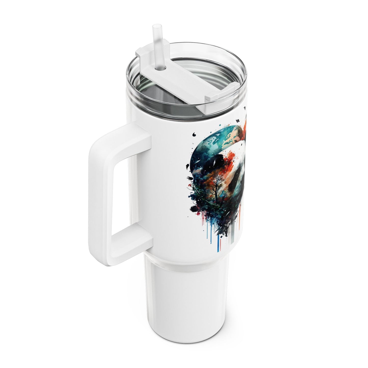 Tumbler-Becher, Edelstahl, Thermobecher, 1182 ml in weiß, Motiv: Pandabär-Watercolor