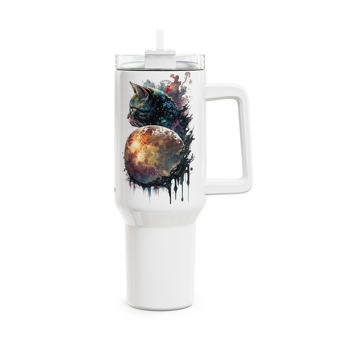 Tumbler-Becher, Edelstahl, Thermobecher, 1182 ml in weiß, Motiv: Katze-Watercolor