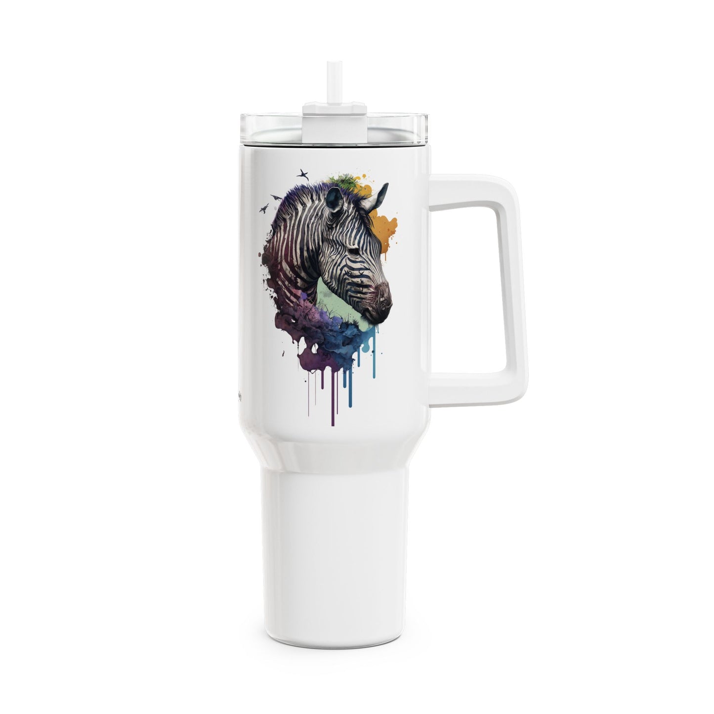 Tumbler-Becher, Edelstahl, Thermobecher, 1182 ml in weiß, Motiv: Zebra-Watercolor