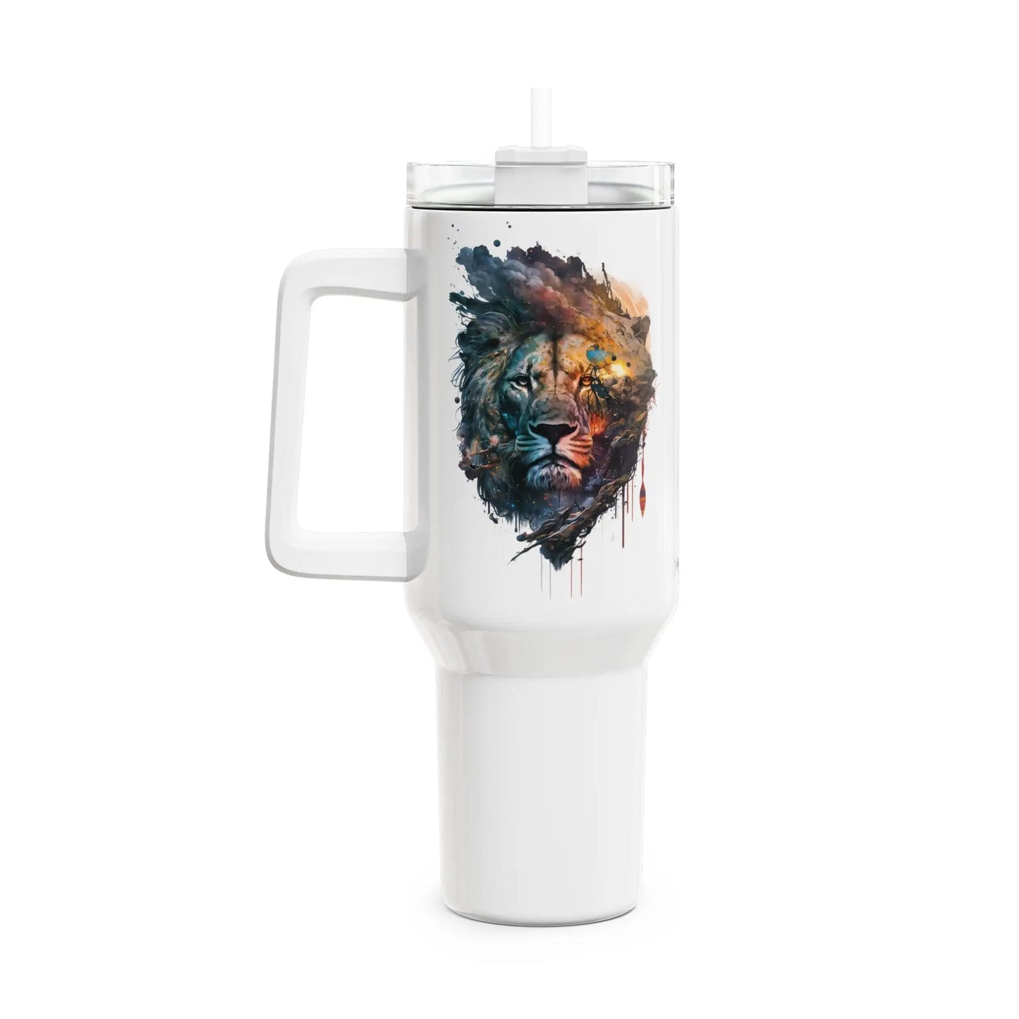 Tumbler-Becher, Edelstahl, Thermobecher, 1182 ml in weiß, Motiv: Löwe-Watercolor Printify