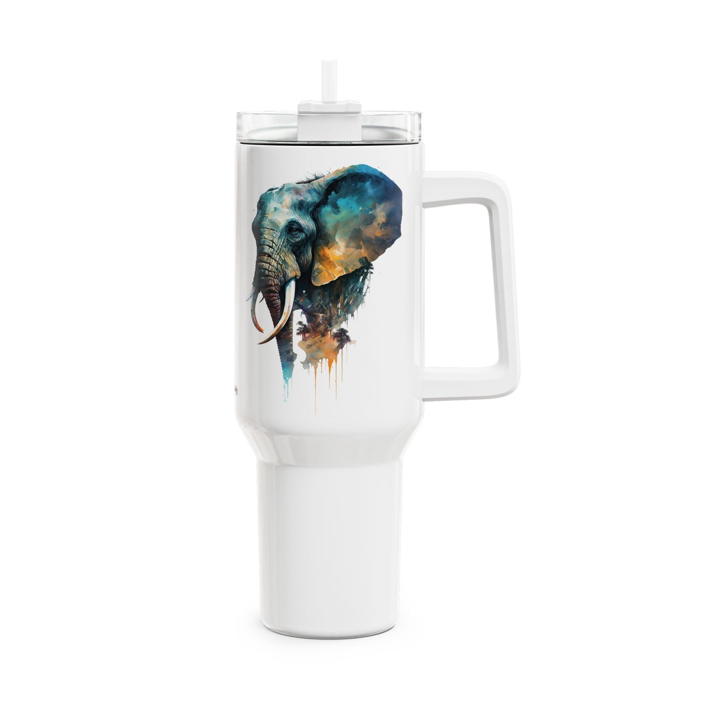 Tumbler-Becher, Edelstahl, Thermobecher, 1182 ml in weiß, Motiv: Elefant-Watercolor