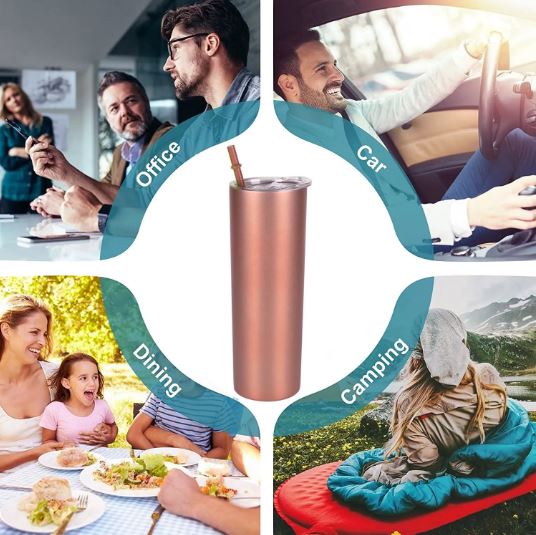 Tumbler-Becher Edelstahl Thermobecher mit Deckel und Strohhalm mit verschiedenen Designs 20oz 600ml