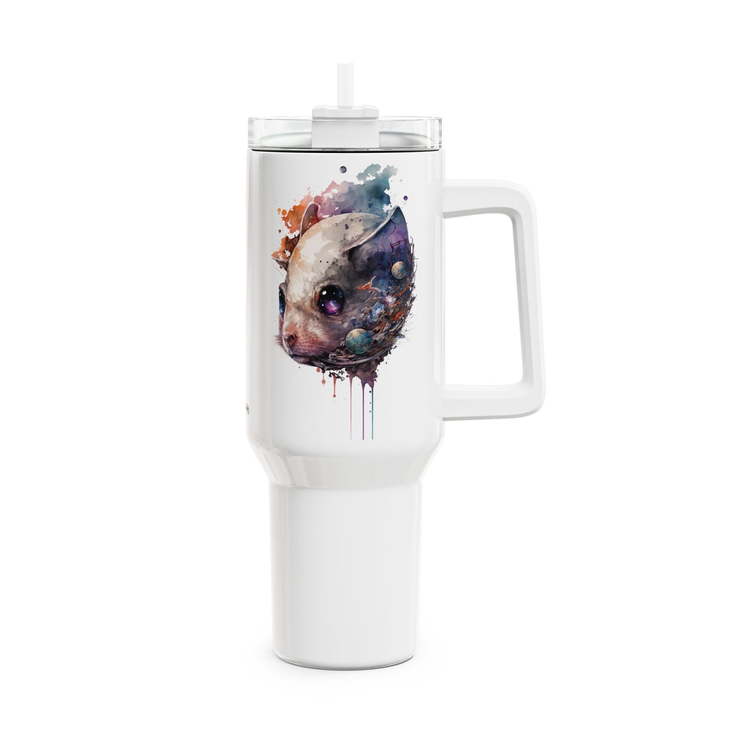 Tumbler-Becher, Edelstahl, Thermobecher, 1182 ml in weiß, Motiv: Maus-Watercolor