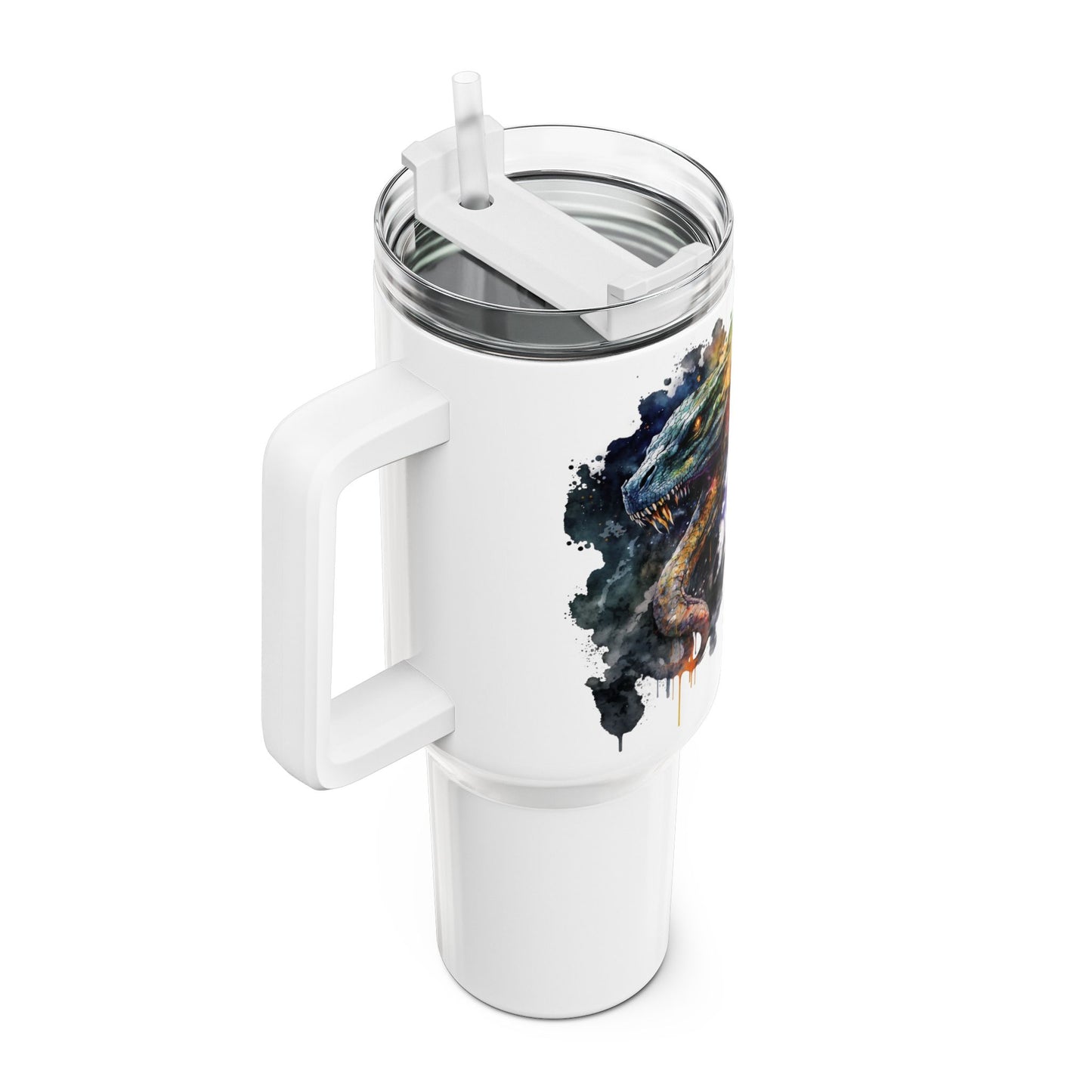 Tumbler-Becher, Edelstahl, Thermobecher, 1182 ml in weiß, Motiv: Drache-Watercolor