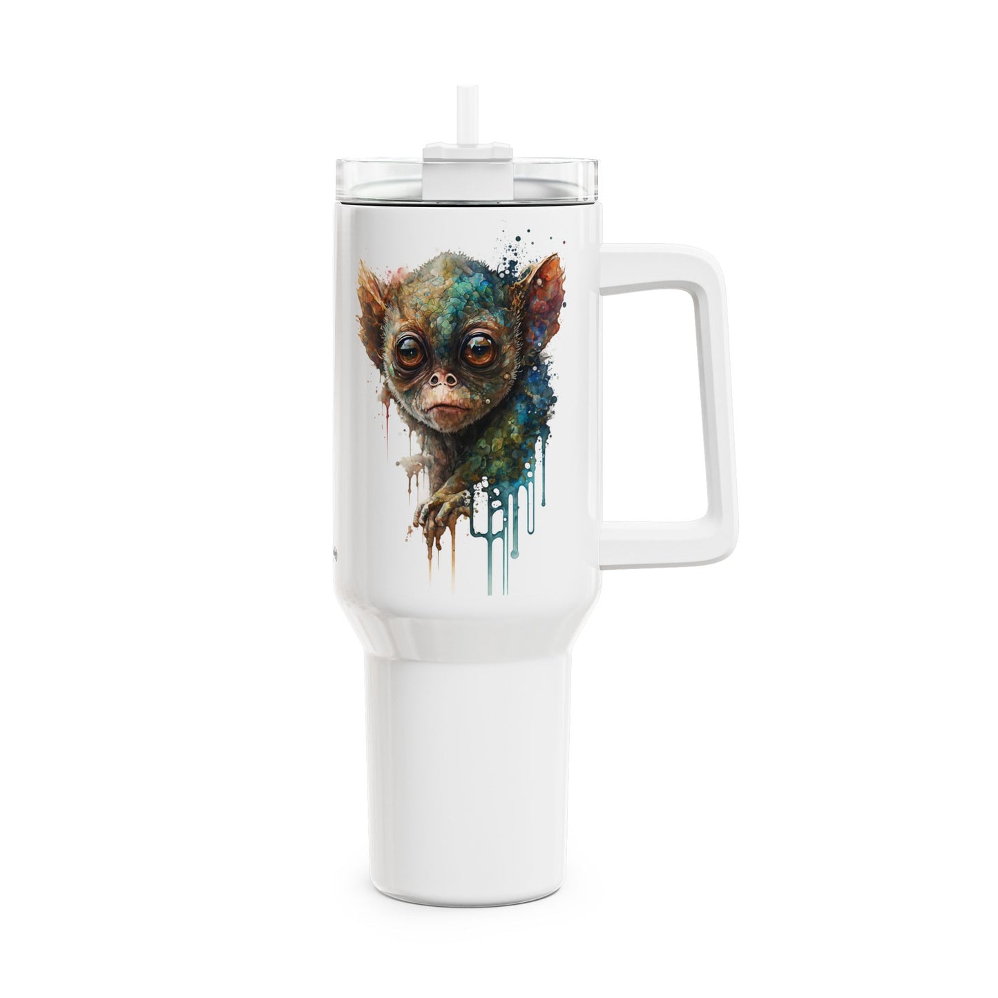 Tumbler-Becher, Edelstahl, Thermobecher, 1182 ml in weiß, Motiv: Koboldmaki-Watercolor