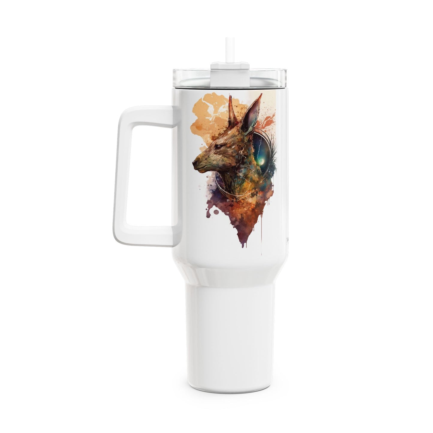 Tumbler-Becher, Edelstahl, Thermobecher, 1182 ml in weiß, Motiv: Känguru-Watercolor