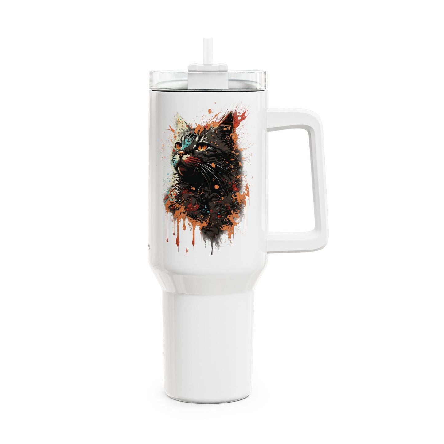 Tumbler-Becher, Edelstahl, Thermobecher, 1182 ml in weiß, Motiv: Katze-Splash