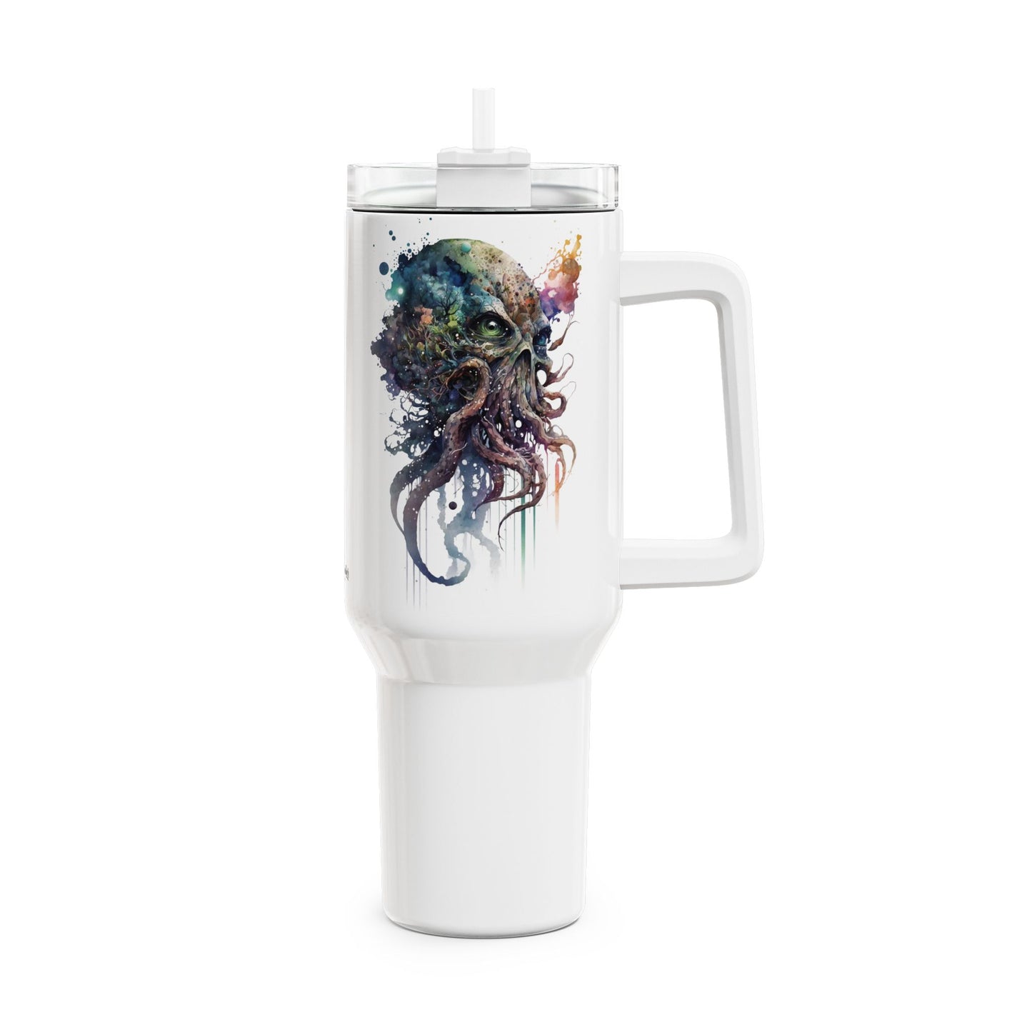 Tumbler-Becher, Edelstahl, Thermobecher, 1182 ml in weiß, Motiv: Oktopus-Watercolor