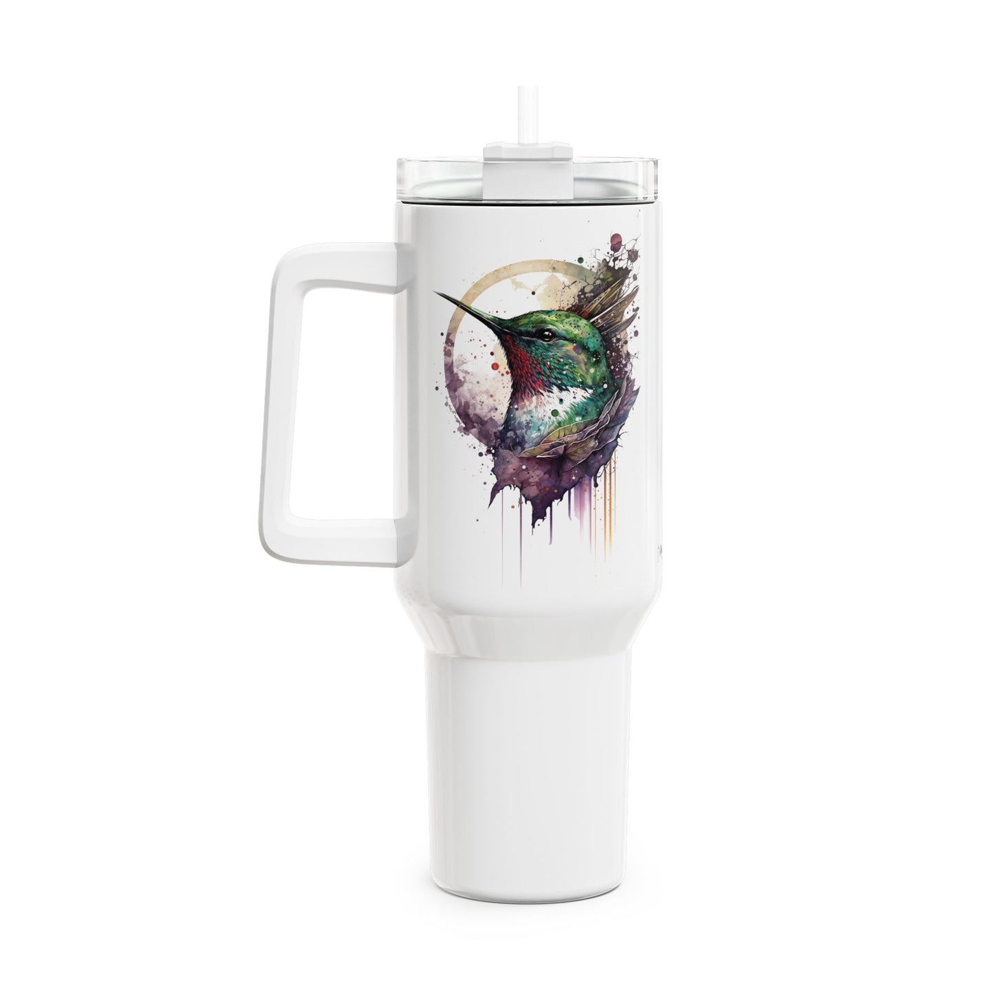 Tumbler-Becher, Edelstahl, Thermobecher, 1182 ml in weiß, Motiv: Kolibri-Watercolor