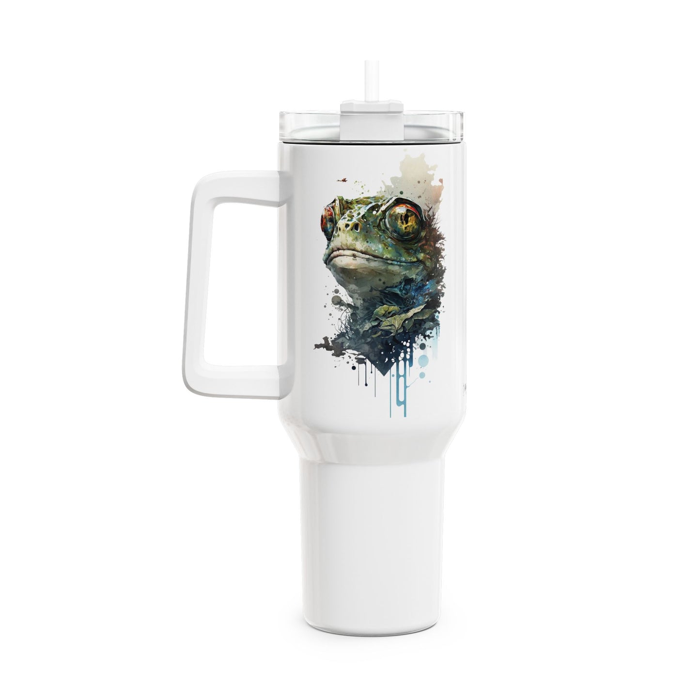 Tumbler-Becher, Edelstahl, Thermobecher, 1182 ml in weiß, Motiv: Frosch-Watercolor