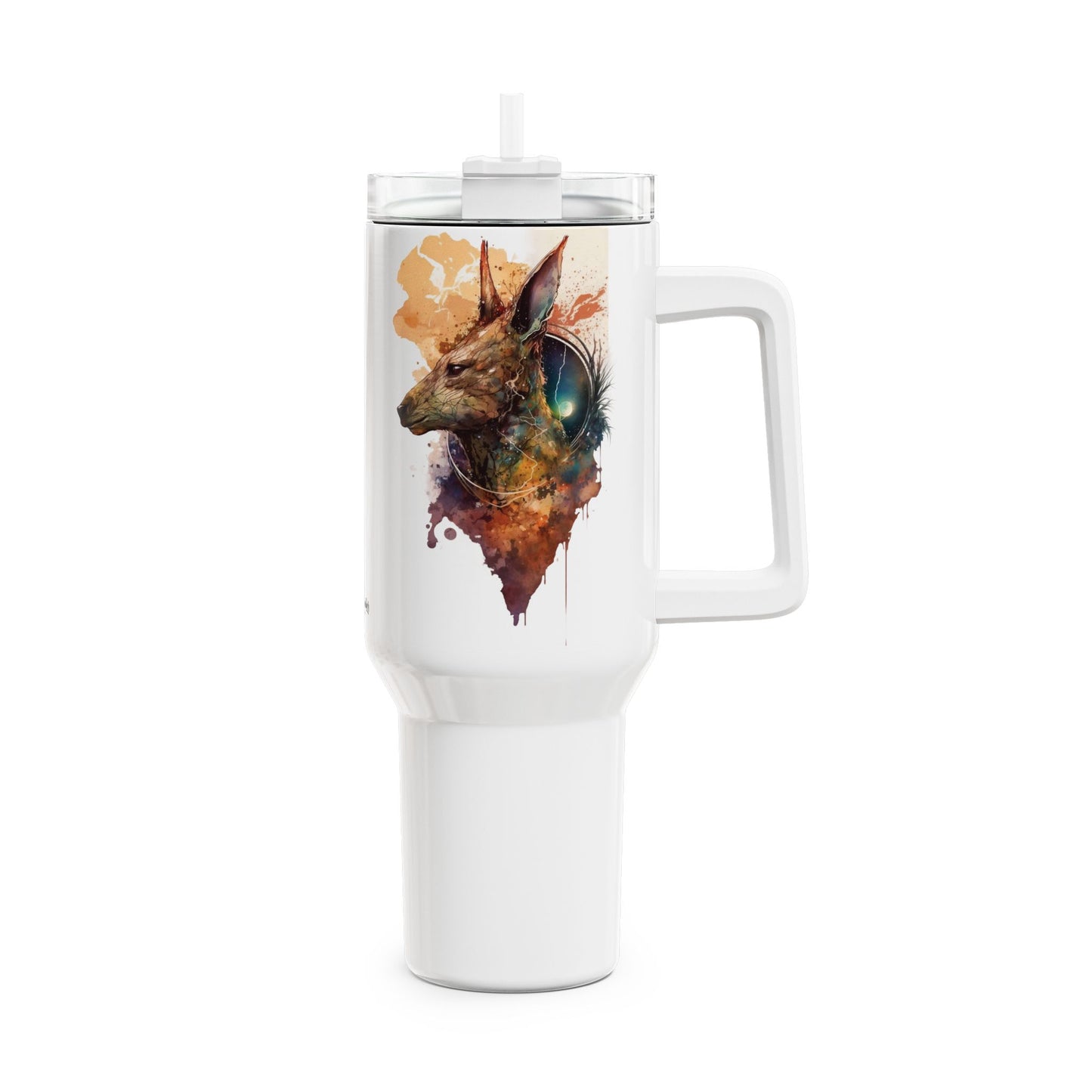 Tumbler-Becher, Edelstahl, Thermobecher, 1182 ml in weiß, Motiv: Känguru-Watercolor
