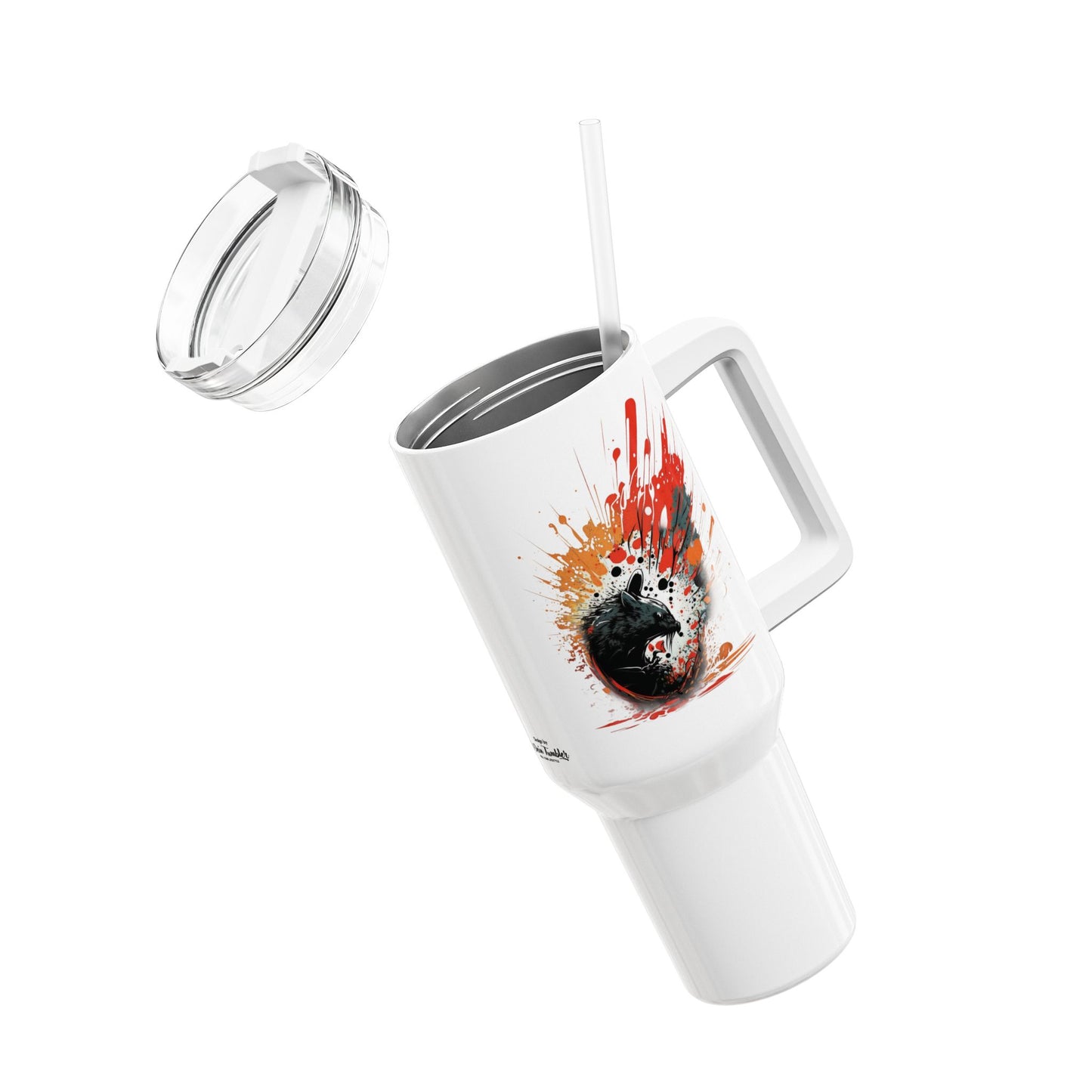 Tumbler-Becher, Edelstahl, Thermobecher, 1182 ml in weiß, Motiv: Maus-Splash