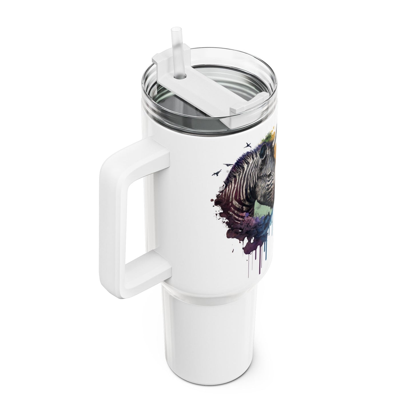 Tumbler-Becher, Edelstahl, Thermobecher, 1182 ml in weiß, Motiv: Zebra-Watercolor