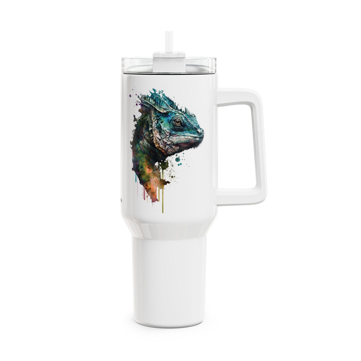 Tumbler-Becher, Edelstahl, Thermobecher, 1182 ml in weiß, Motiv: Pantherchamäleon-Watercolor