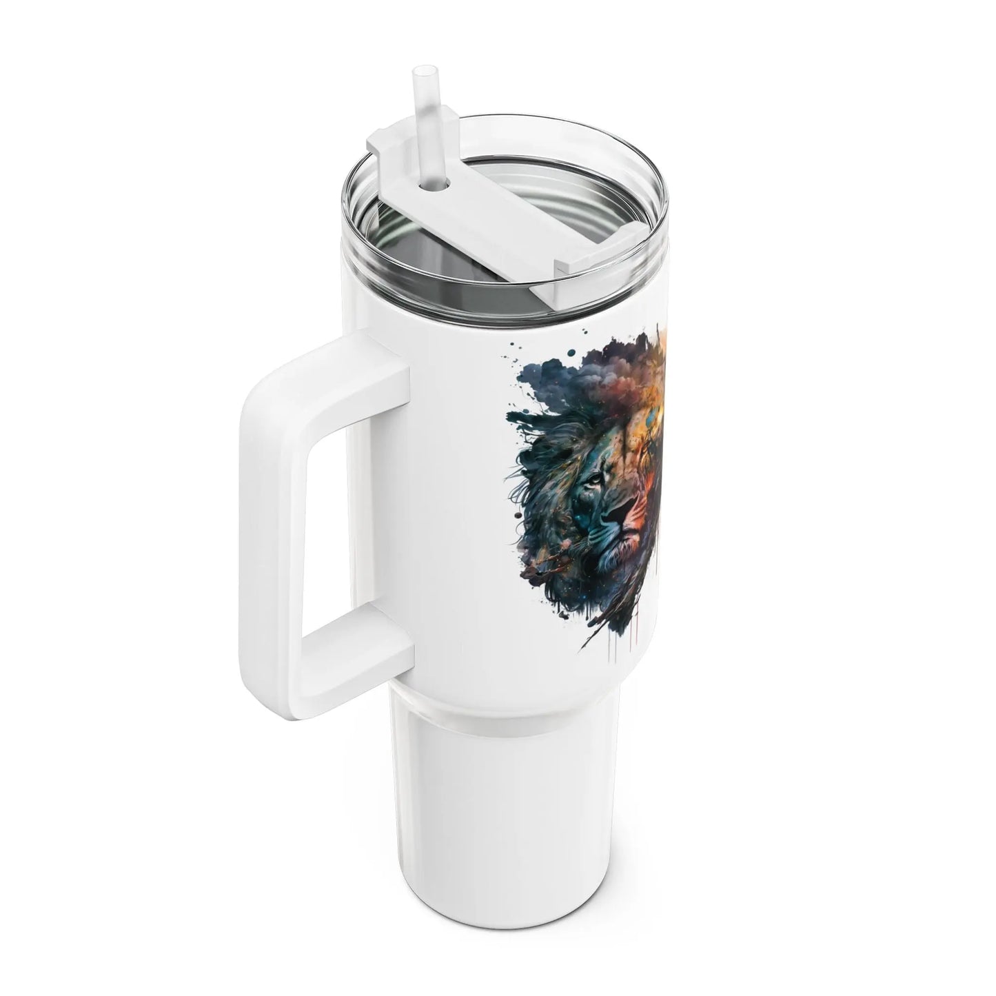 Tumbler-Becher, Edelstahl, Thermobecher, 1182 ml in weiß, Motiv: Löwe-Watercolor Printify