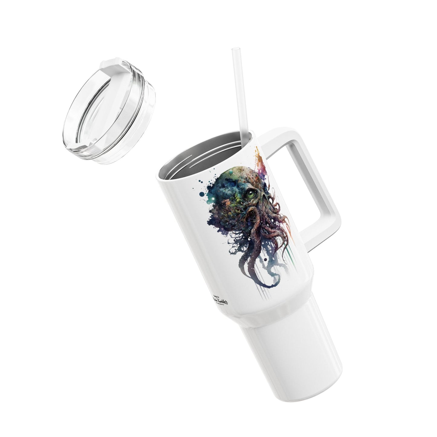 Tumbler-Becher, Edelstahl, Thermobecher, 1182 ml in weiß, Motiv: Oktopus-Watercolor