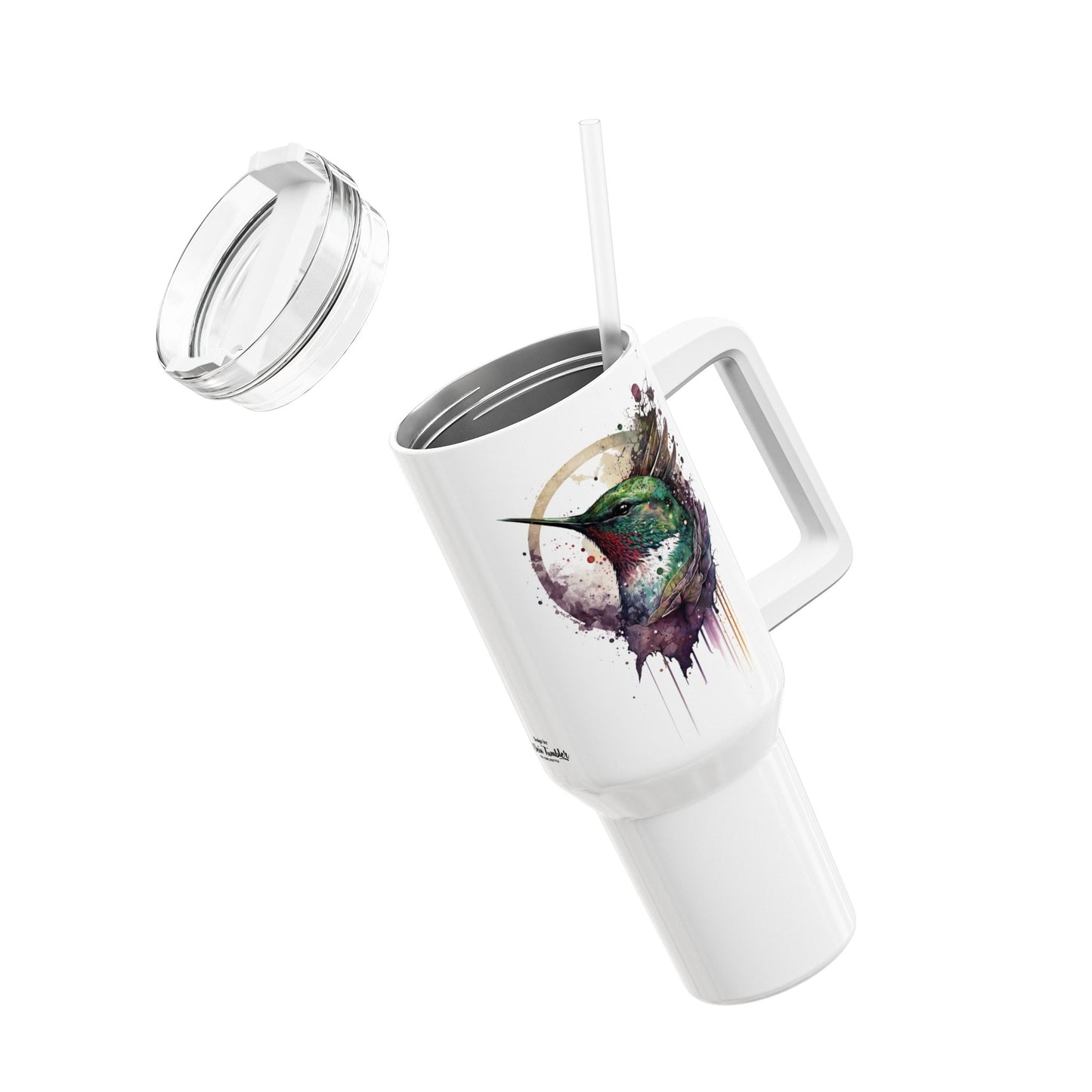 Tumbler-Becher, Edelstahl, Thermobecher, 1182 ml in weiß, Motiv: Kolibri-Watercolor