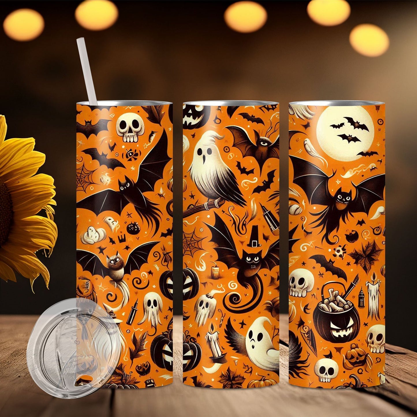 Edelstahl Tumbler Thermobecher – Halloween Designs, doppelwandig & auslaufsicher für heiße und kalte Getränke 600ml