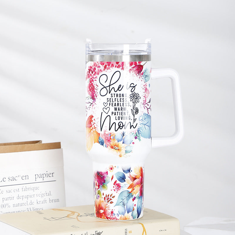 Tumbler-Becher Edelstahl Thermobecher mit Griff Deckel und Strohhalm mit verschiedenen Designs 40oz 1200ml