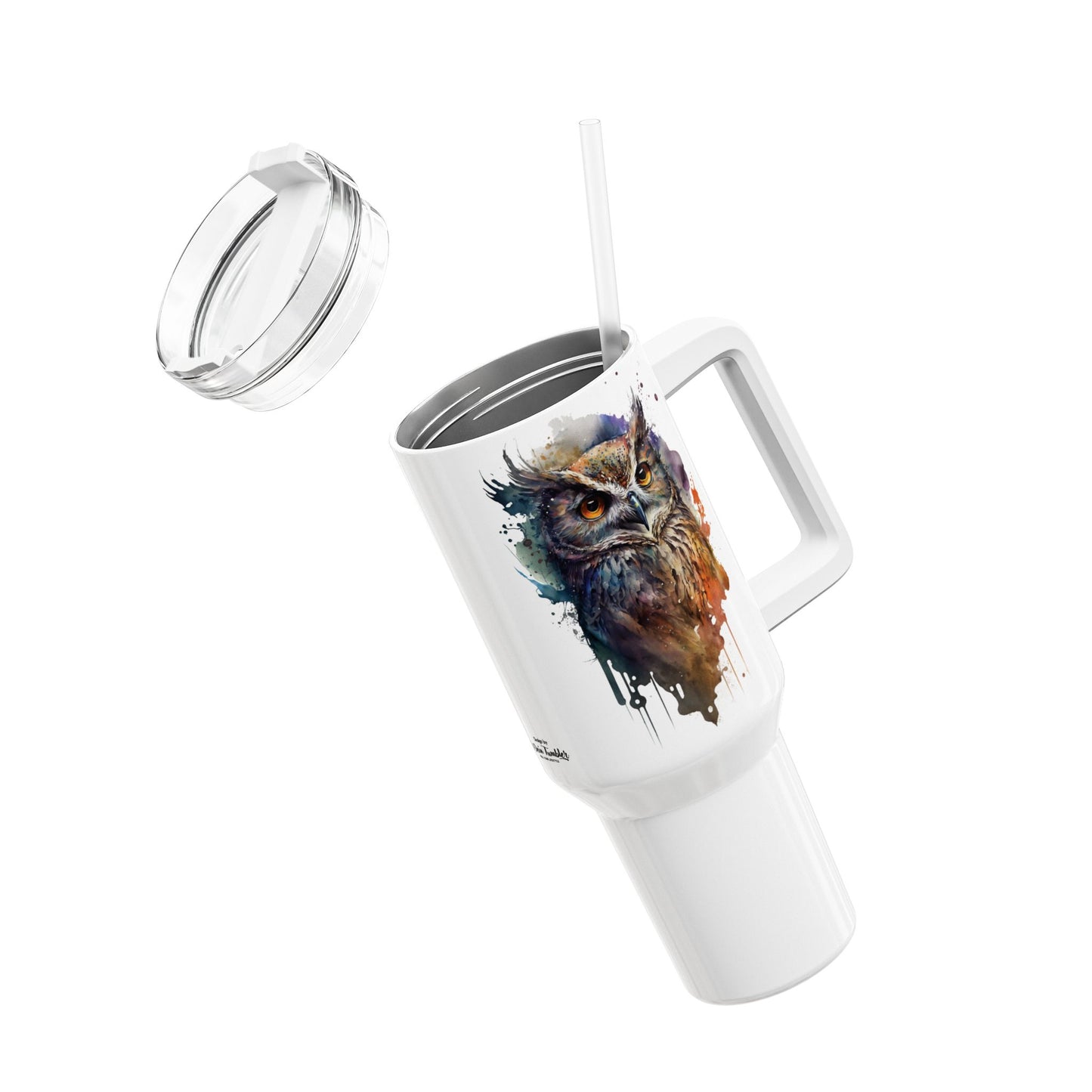 Tumbler-Becher, Edelstahl, Thermobecher, 1182 ml in weiß, Motiv: Eule-Watercolor