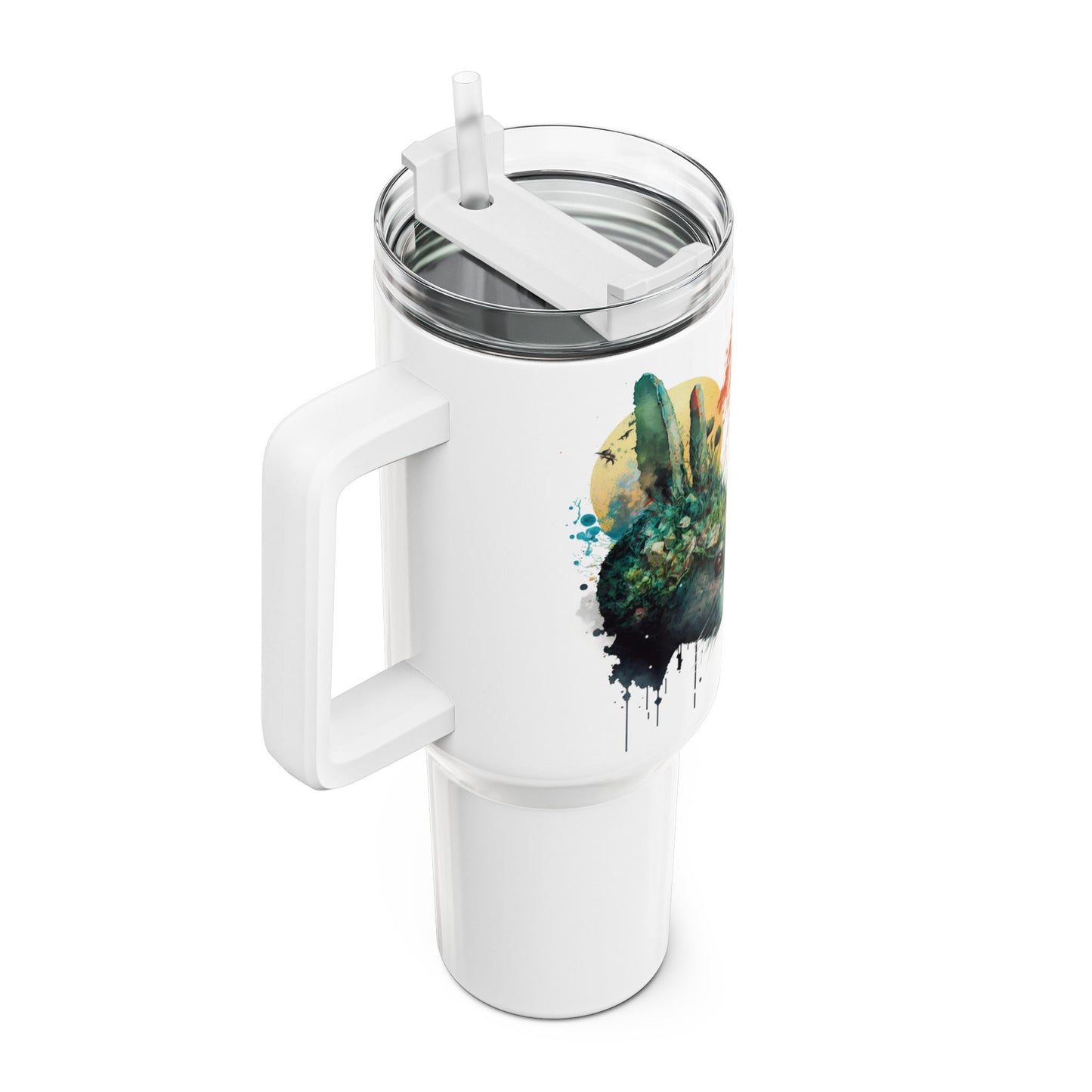Tumbler-Becher, Edelstahl, Thermobecher, 1182 ml in weiß, Motiv: Hase-Watercolor