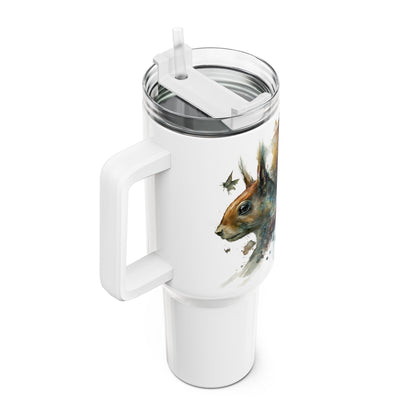 Tumbler-Becher, Edelstahl, Thermobecher, 1182 ml in weiß, Motiv: Eichhörnchen-Watercolor