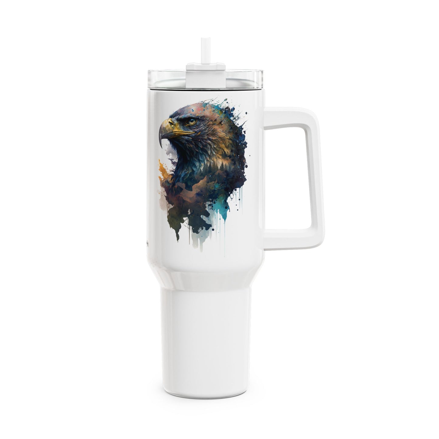 Tumbler-Becher, Edelstahl, Thermobecher, 1182 ml in weiß, Motiv: Adler-Watercolor