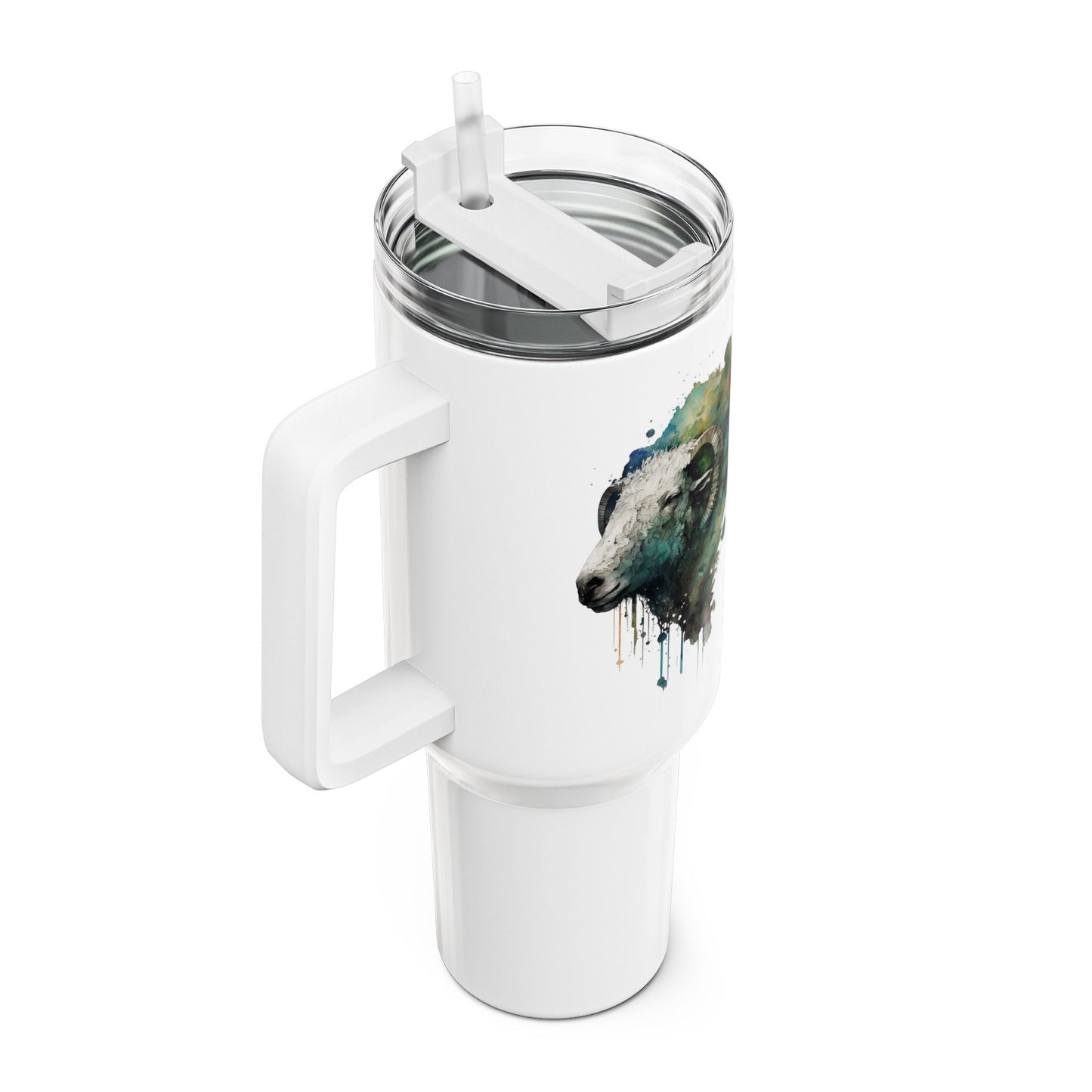 Tumbler-Becher, Edelstahl, Thermobecher, 1182 ml in weiß, Motiv: Schaf-Watercolor