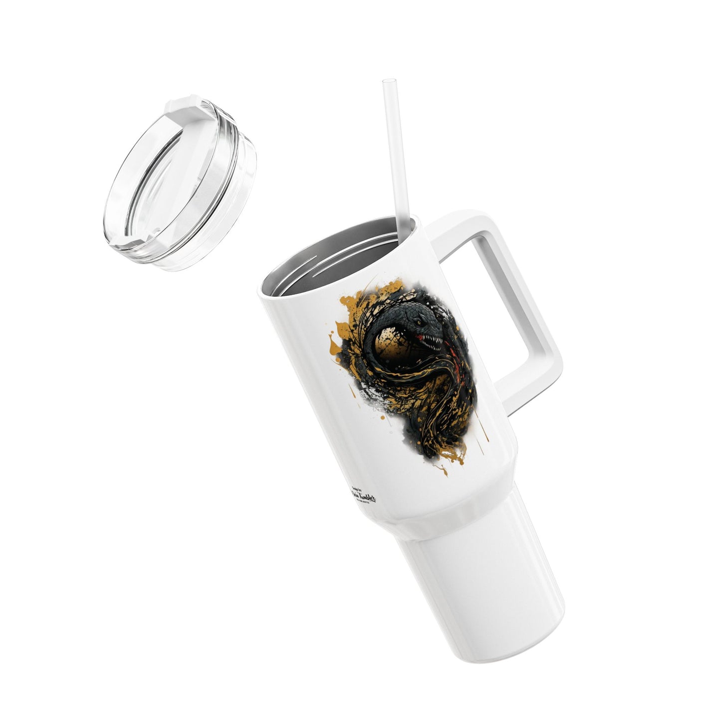Tumbler-Becher, Edelstahl, Thermobecher, 1182 ml in weiß, Motiv: Schlange-Splash