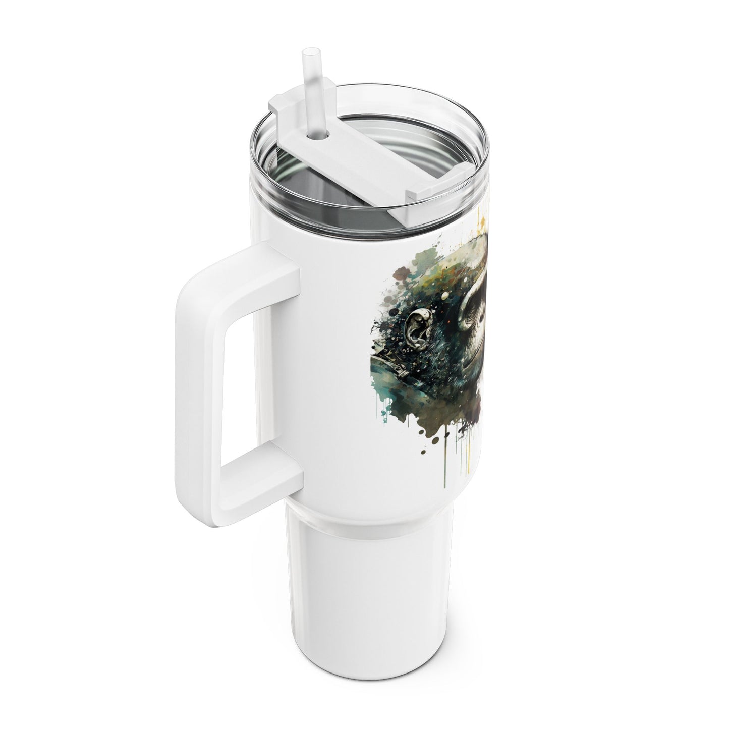 Tumbler-Becher, Edelstahl, Thermobecher, 1182 ml in weiß, Motiv: Schimpanse-Watercolor
