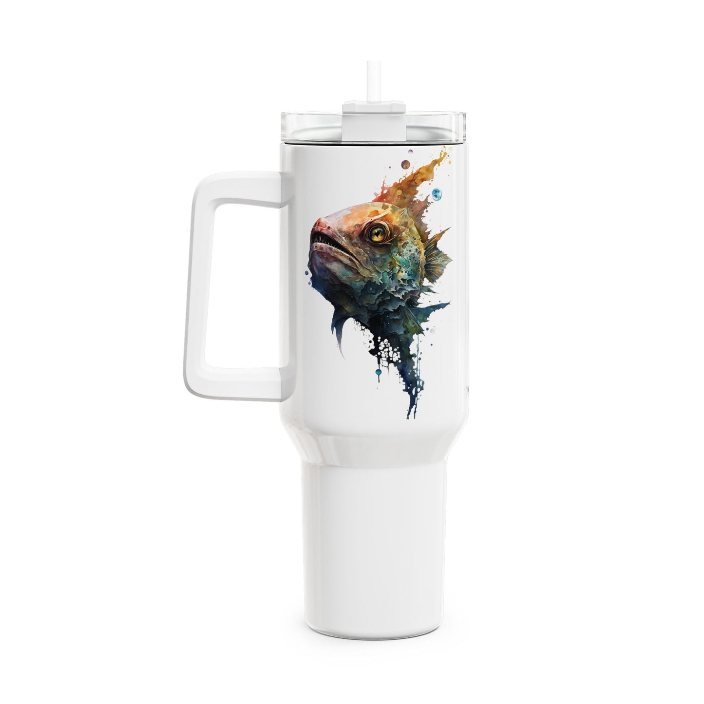 Tumbler-Becher, Edelstahl, Thermobecher, 1182 ml in weiß, Motiv: Fisch-Watercolor