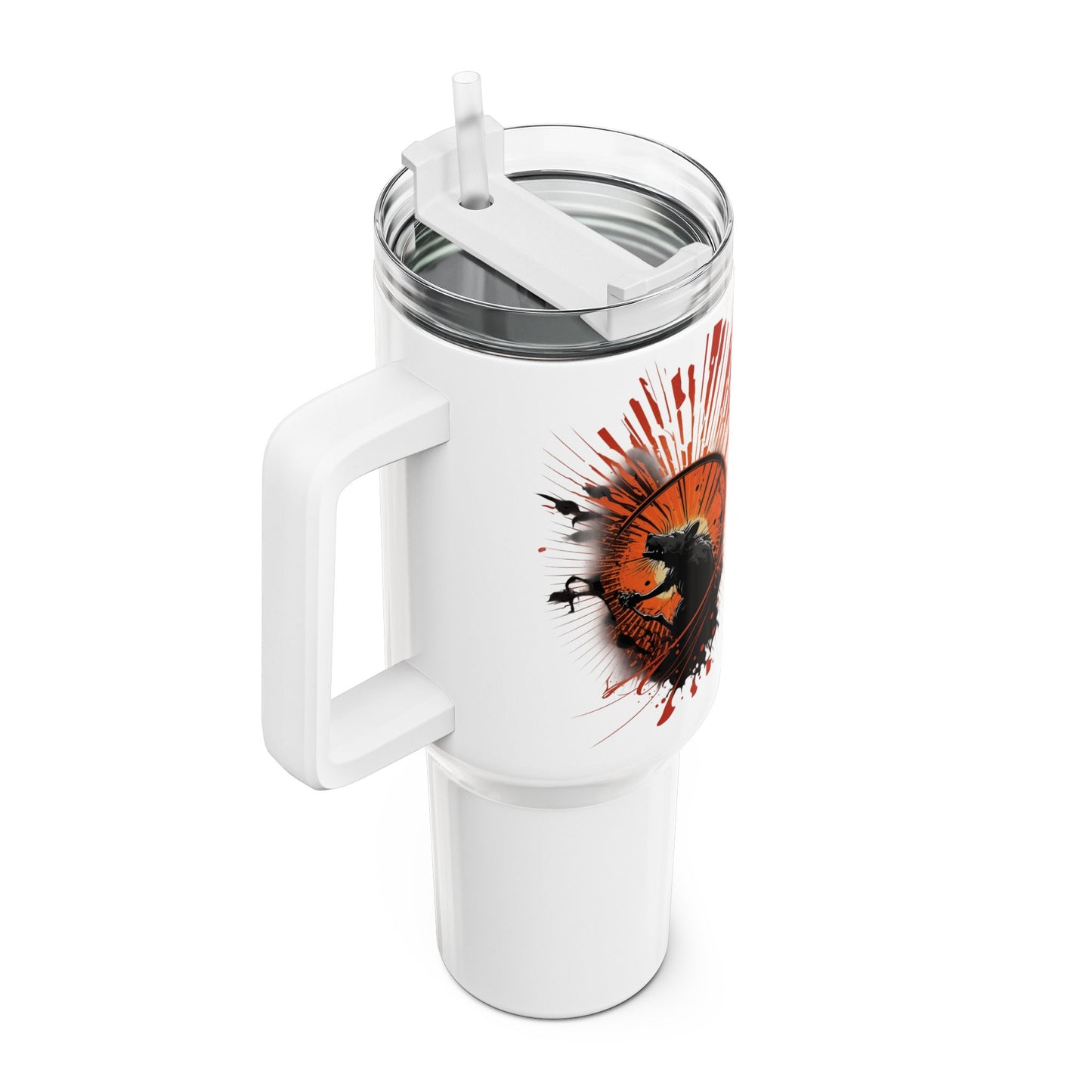 Tumbler-Becher, Edelstahl, Thermobecher, 1182 ml in weiß, Motiv: Ratte-Splash