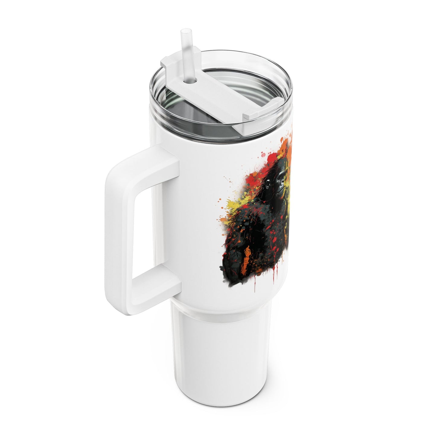 Tumbler-Becher, Edelstahl, Thermobecher, 1182 ml in weiß, Motiv: Schimpanse-Splash
