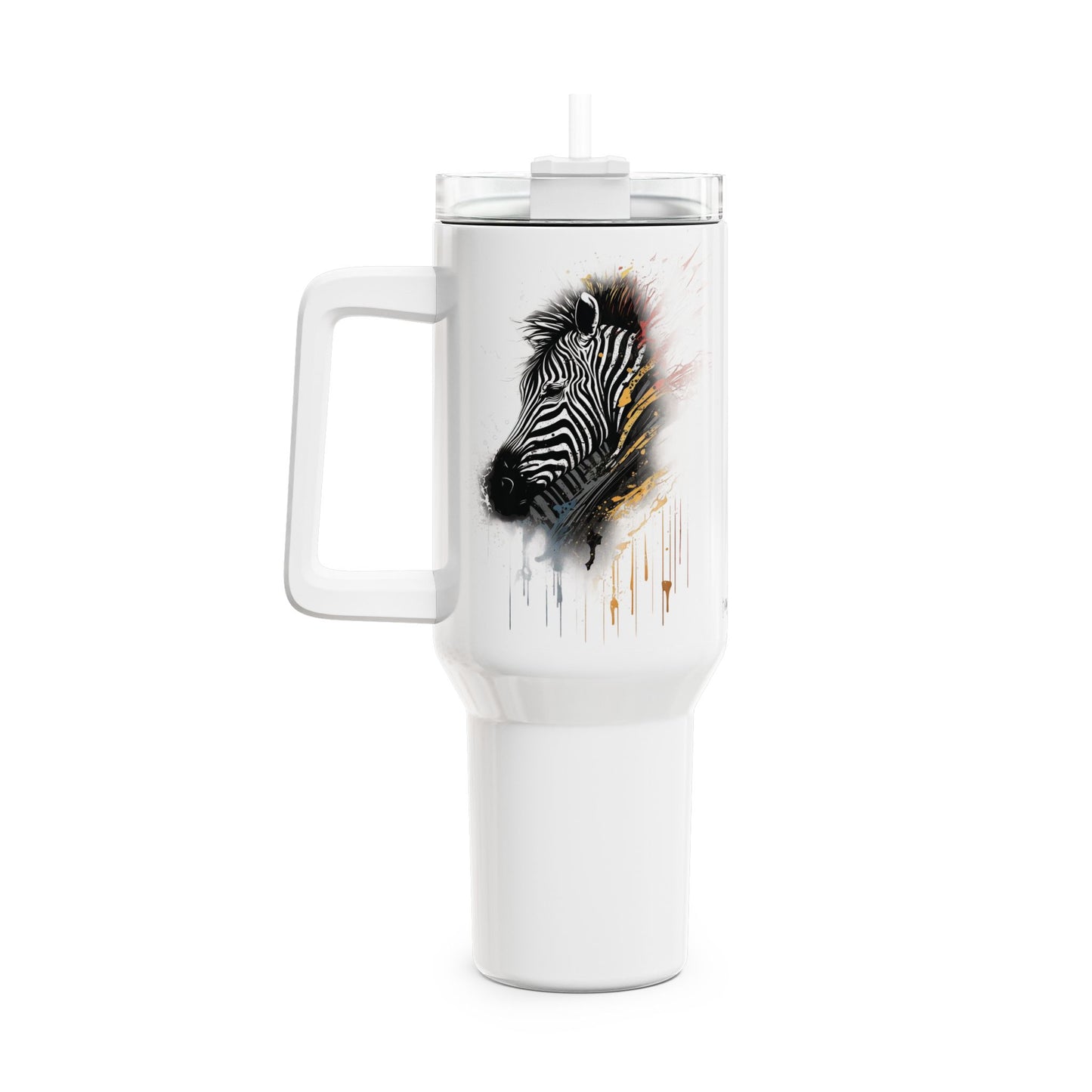 Tumbler-Becher, Edelstahl, Thermobecher, 1182 ml in weiß, Motiv: Zebra-Splash
