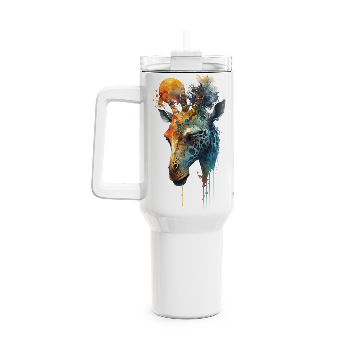 Tumbler-Becher, Edelstahl, Thermobecher, 1182 ml in weiß, Motiv: Giraffe-Watercolor