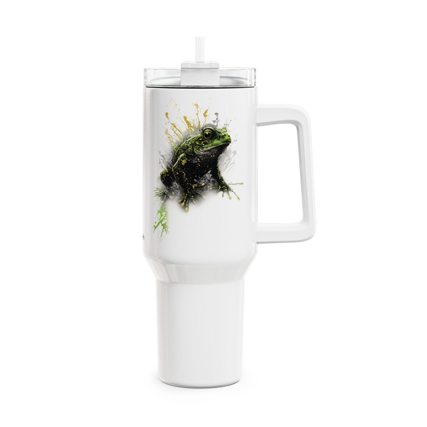 Tumbler-Becher, Edelstahl, Thermobecher, 1182 ml in weiß, Motiv: Frosch-Splash