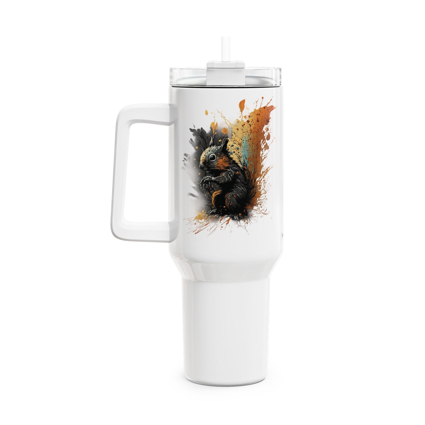 Tumbler-Becher, Edelstahl, Thermobecher, 1182 ml in weiß, Motiv: Eichhörnchen-Splash